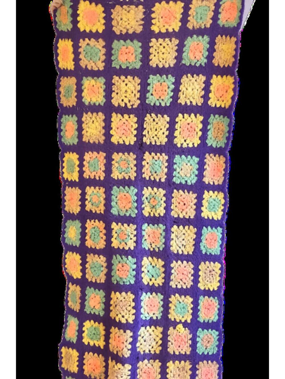 Vintage Handmade Crochet Blanket with Colorful Squares